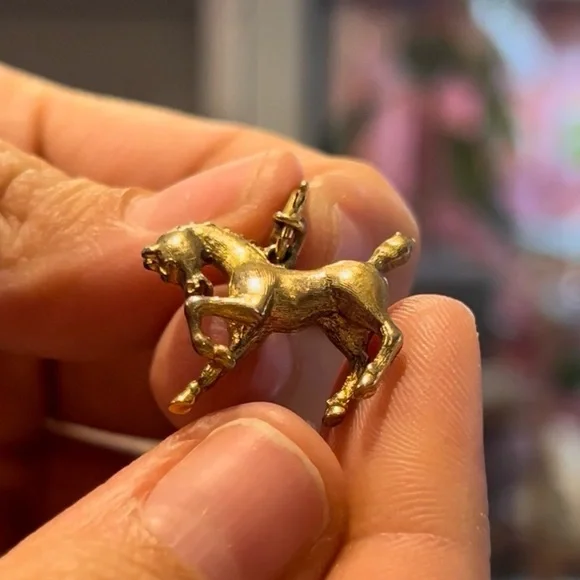 Vintage Monet Gold Tone Horse Charm | Equestrian Pendant Spring Ring - Picture 8 of 9